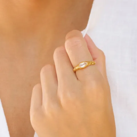 klar quartz ring i forgylt messing - Eliné
