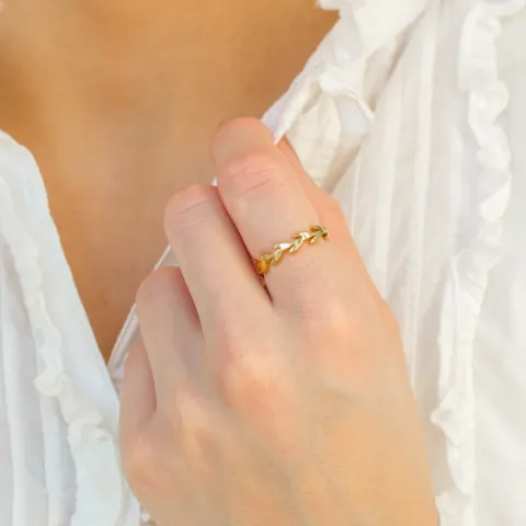 vanntett blad ring i forgylt stål - OCEANA