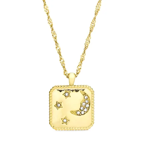 vanntett måne og stjerne halskjede i forgylt stål - OCEANA