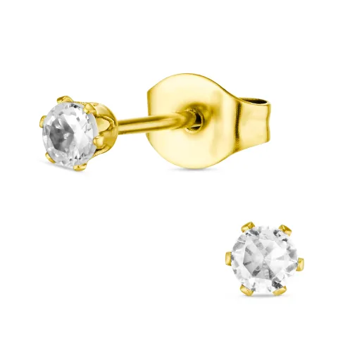 3 mm vanntette zirkon ørestikker i forgylt stål - OCEANA