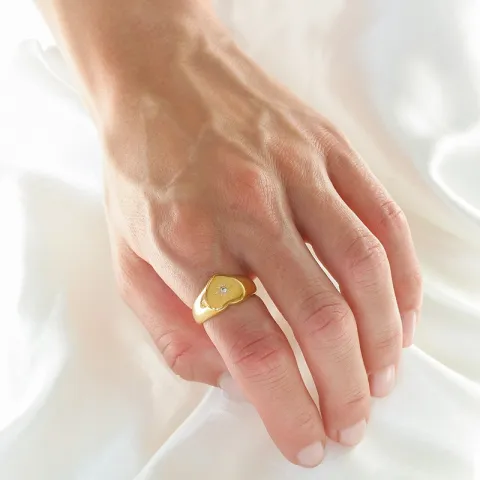 vanntett hjerte ring i forgylt stål - OCEANA