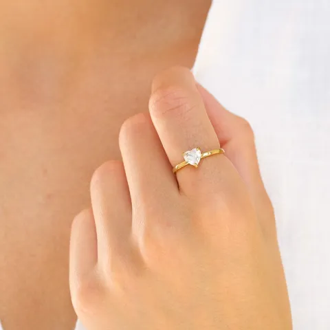 vanntett hjerte ring i forgylt stål - OCEANA