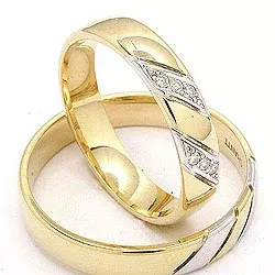 Tofarget gifteringer i 14 karat gull og hvitt gull 6 x 0,008 ct - par