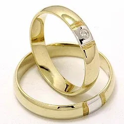 Gifteringer i 14 karat gull og hvitt gull 1 x 0,025 ct - par
