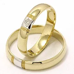 Gifteringer i 14 karat gull og hvitt gull 1 x 0,025 ct - par