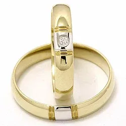 Gifteringer i 14 karat gull og hvitt gull 1 x 0,025 ct - par