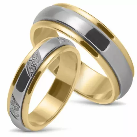 Spesiale Tofarget gifteringer i 14 karat gull og hvitt gull 0,008 ct - par