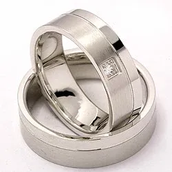 Matt og blank gifteringer i 14 karat hvitt gull 0,05 ct - par