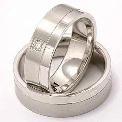 Matt og blank gifteringer i 14 karat hvitt gull 0,05 ct - par