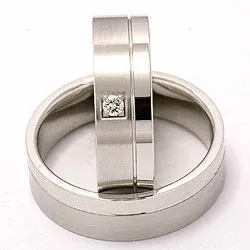 Matt og blank gifteringer i 14 karat hvitt gull 0,05 ct - par