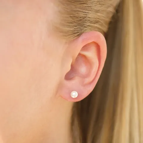 5 mm vanntette hvit perle ørestikker i stål - OCEANA