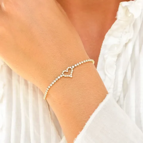 vanntett hjerte zirkon armbånd i forgylt stål 17 + 3 cm x 10,0 mm  - OCEANA