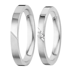 Smale gifteringer i 14 karat hvitt gull 0,050 ct - par