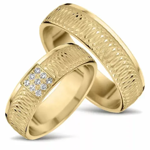 mønster gifteringer i 14 karat gull 0,01 ct - par