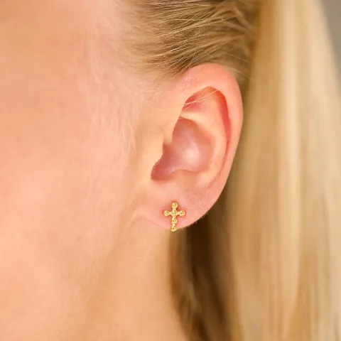 vanntette kors øredobber i forgylt stål - OCEANA