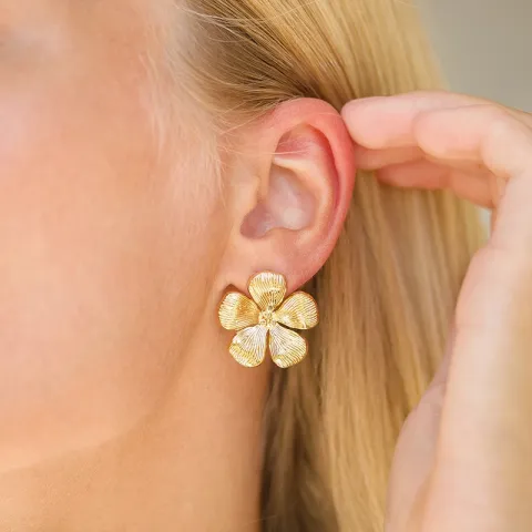 vanntette blomst øredobber i forgylt stål - OCEANA