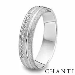 Ru og blank briljant giftering i 14 karat hvitt gull 0,096 ct