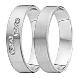 matt gifteringer i 14 karat hvitt gull 0,025 ct - par