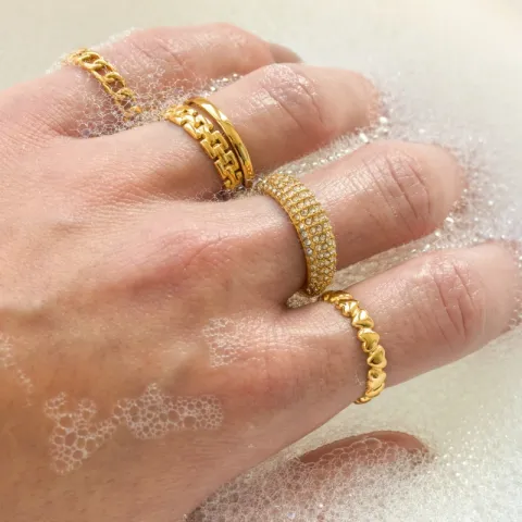 vanntett hjerte justerbar ring i forgylt stål - OCEANA