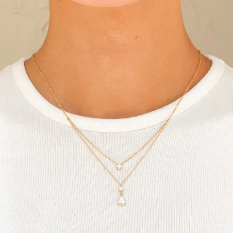 vanntett zirkon halskjede i forgylt stål - OCEANA