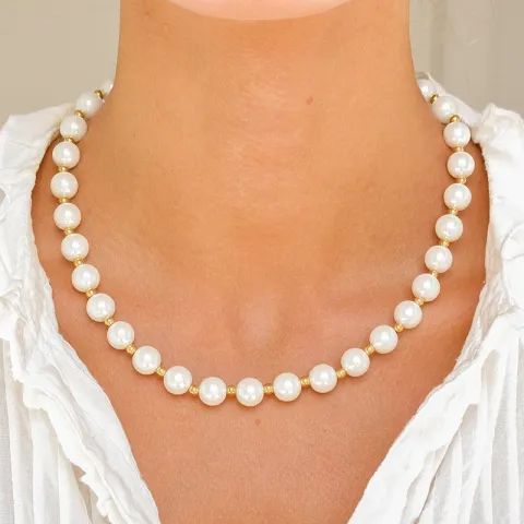 vanntett perle halskjede i forgylt stål - OCEANA