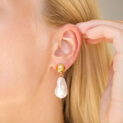 vanntette perle øredobber i forgylt stål - OCEANA