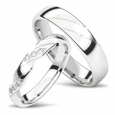 gifteringer i 14 karat hvitt gull 0,01 ct - par