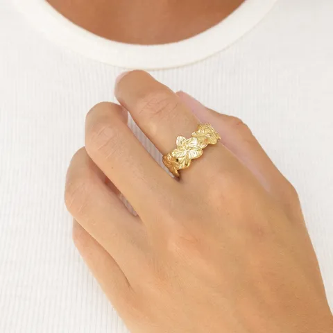 vanntett blomst ring i forgylt stål - OCEANA