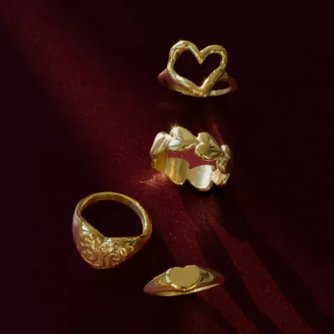 vanntett hjerte ring i forgylt stål - OCEANA