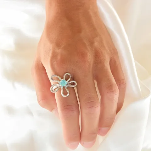 vanntett blomst blå ring i stål - OCEANA