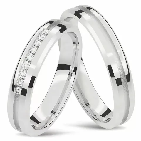 Elegant gifteringer i 14 karat hvitt gull 0,001 ct - par