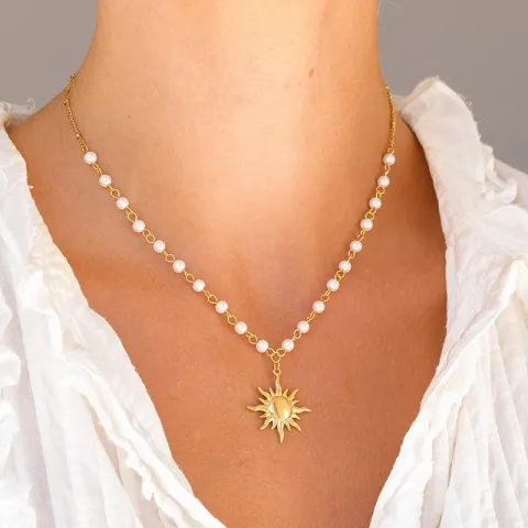 vanntett sol perle halskjede i forgylt stål - OCEANA