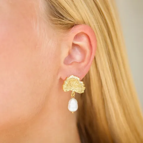 vanntette perle øredobber i forgylt stål - OCEANA