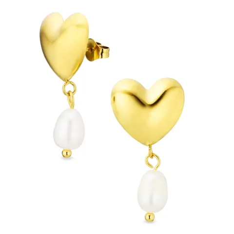vanntette hjerte perle øredobber i forgylt stål - OCEANA