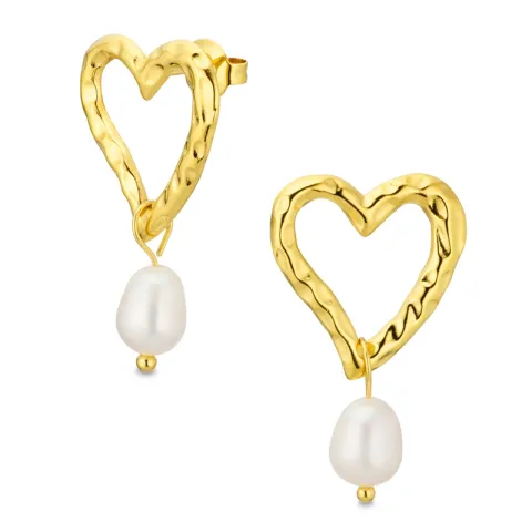 vanntette hjerte perle øredobber i forgylt stål - OCEANA