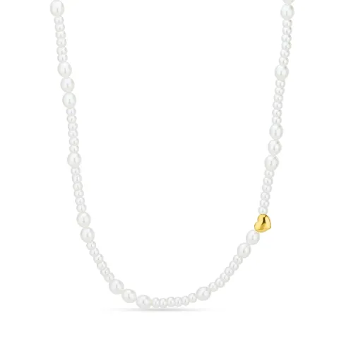 vanntett hjerte perle halskjede med anheng i forgylt stål - OCEANA