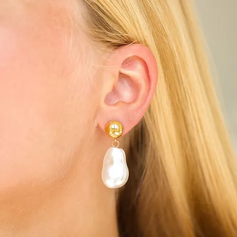 vanntette perle øredobber i forgylt stål - OCEANA