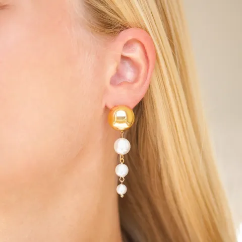 vanntette perle øredobber i forgylt stål - OCEANA