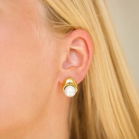 vanntette perle øredobber i forgylt stål - OCEANA