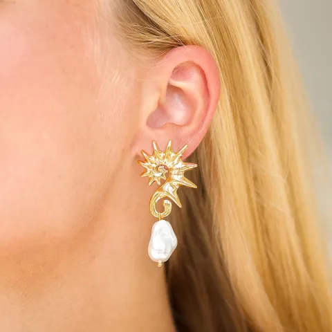 vanntette perle øredobber i forgylt stål - OCEANA