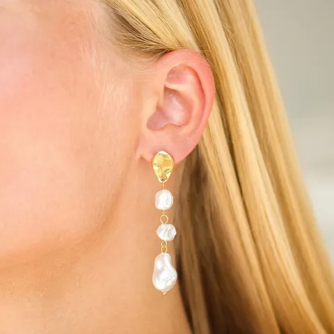 vanntette perle øredobber i forgylt stål - OCEANA