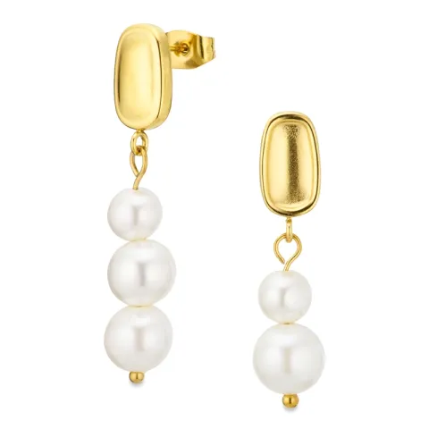 vanntette perle øredobber i forgylt stål - OCEANA