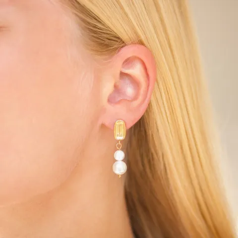 vanntette perle øredobber i forgylt stål - OCEANA