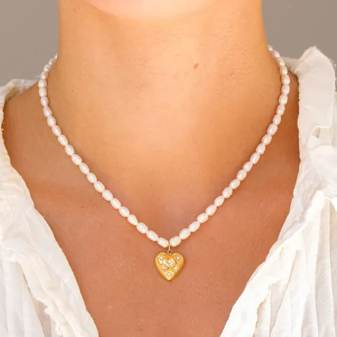 vanntett hjerte halskjede i forgylt stål - OCEANA