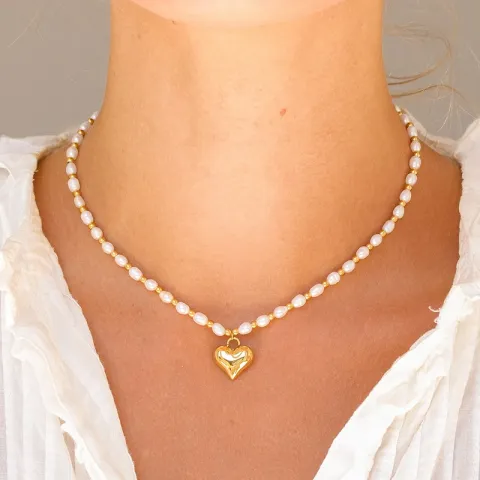 vanntett hjerte halskjede i forgylt stål - OCEANA