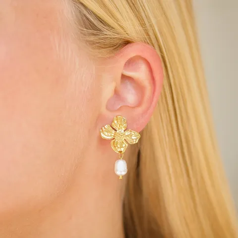 vanntette blomst øredobber i forgylt stål - OCEANA