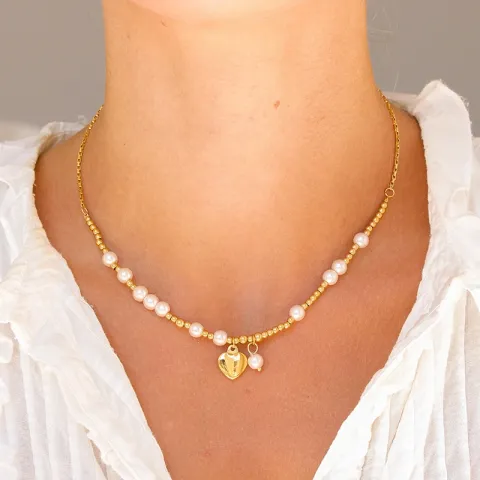 vanntett hjerte halskjede i forgylt stål - OCEANA