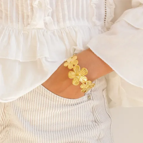 vanntett blomst armbånd i forgylt stål - OCEANA