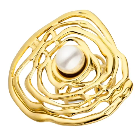 vanntett perle ring i forgylt stål - OCEANA