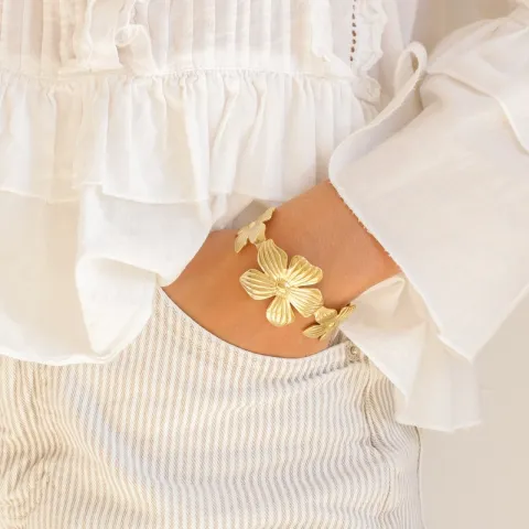 vanntett blomst armbånd i forgylt stål - OCEANA
